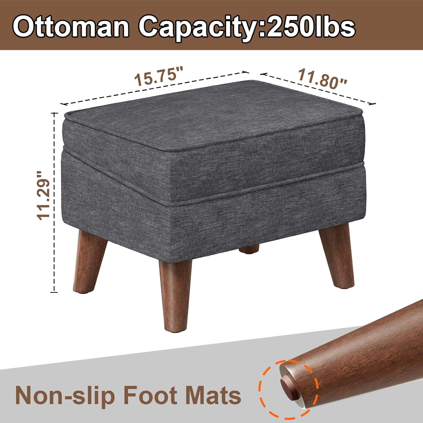 Small Footstool Ottoman with Storage, Ottoman Foot Rest, Modern Foot Stool with Adjustable Lid and Sturdy Wood Legs for Living Room, Bedroom, Couch, Enterway, Light Gray