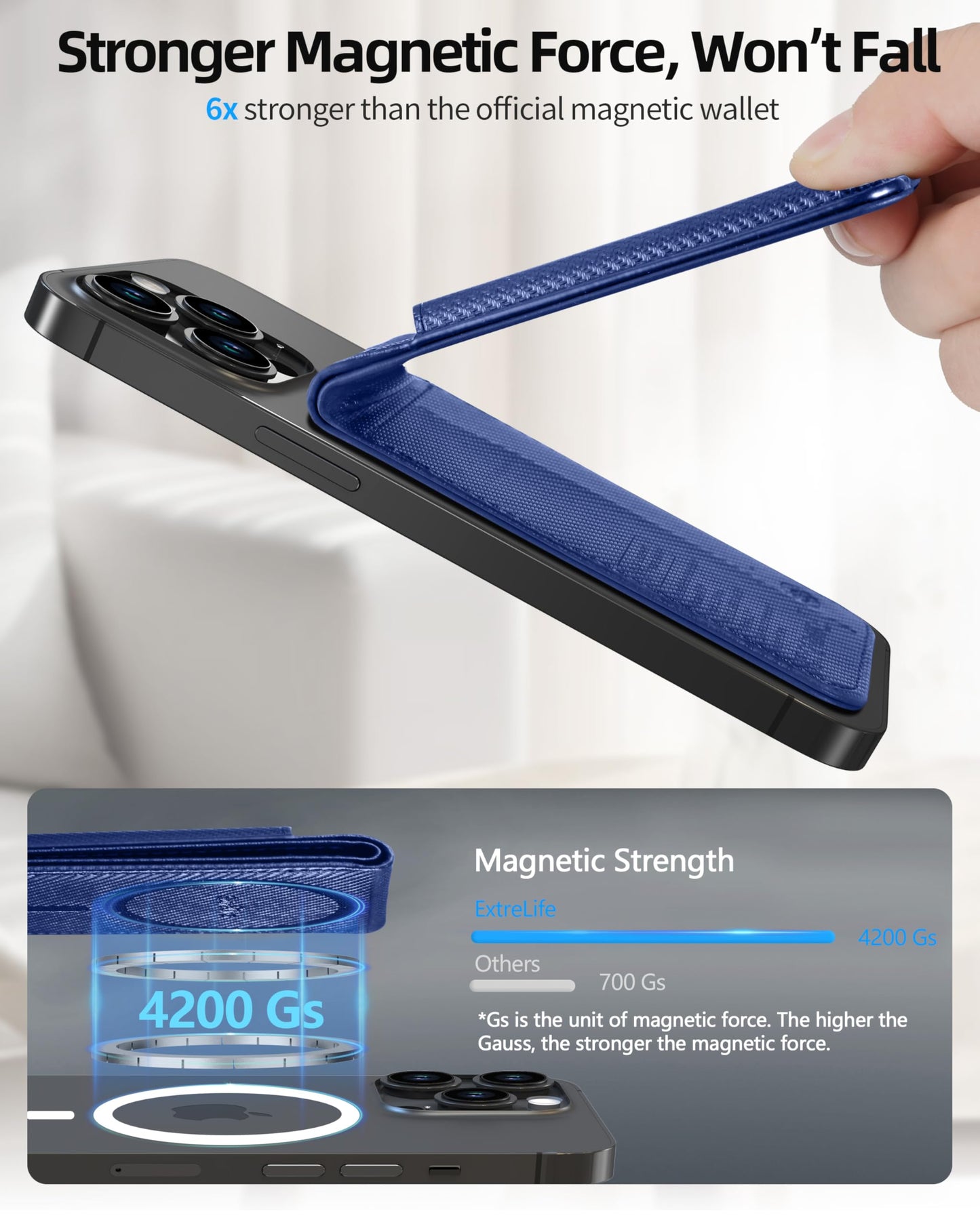 for Magsafe Wallet, Works with Apple Find My, Strongest Magnetic Wallet for iPhone 16/15/14/13/12 Series, for iPhone Walle t with Adjustable Stand, 3 Card Slots, 6 Cards Holder, Vegan Leather, Black
