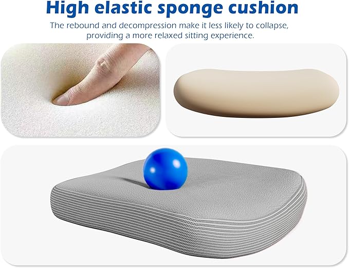 TRALT Ergonomic Office Chair - Desk Chair with Adjustable Lumbar Support Computer Chair - Mesh Comfy Chair with Flip-up Armrests - Gaming Chairs for Adults Home Office (Leather, Grey)