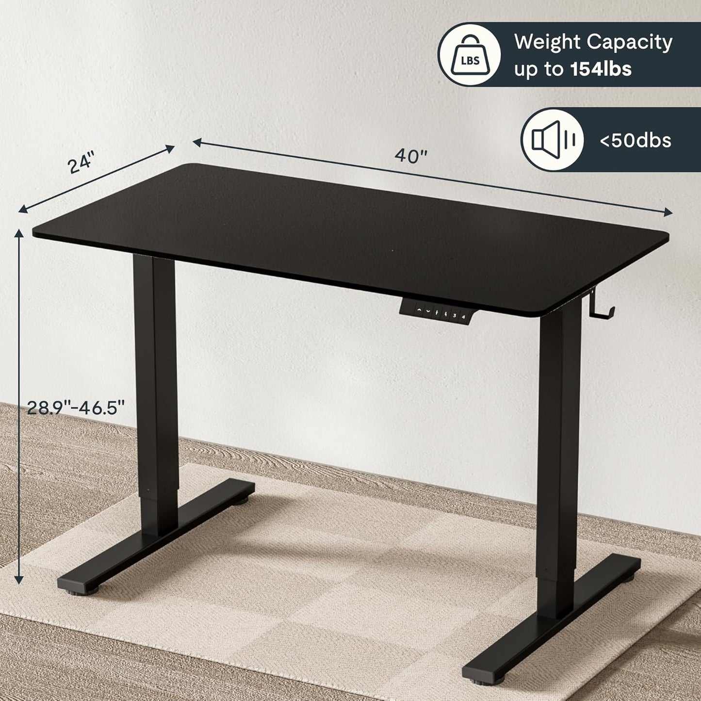 FLEXISPOT EN1 Whole-Piece Standing Desk 40 x 24 Inches Electric Height Adjustable Small Desk for Home Office (Black Frame + 40 in Black Top)