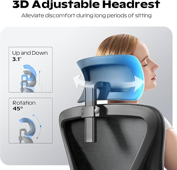 Ergonomic Office Chair, Home Office Desk Chair with Headrest, High Back Mesh Chair with Flip-up Armrests, Comfy Desk Chair with Lumbar Support, Rolling Swivel Task Computer Chair for Home Office