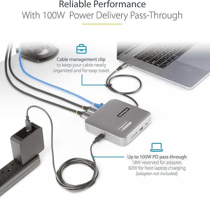 StarTech.com 7-in-1 USB-C DisplayLink Docking Station, Dual Monitor 4K 60Hz HDMI Hub for MacBook (M1/M2/M3/M4) and Windows, USB-A/USB-C 10Gbps Hub, 100W Power Delivery, Charging Dock