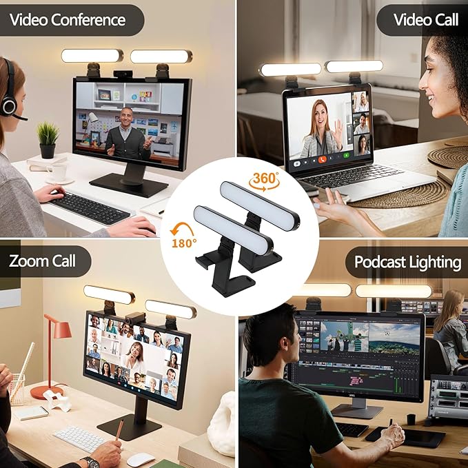 yAyusi Dual-lamp Video Conference Lighting, LED Streaming Light with Remote and Touch Control, Zoom Lighting for Computer,Webcam Laptop Monitor Ring Light for Video Calls/Zoom Meetings/Video Recording