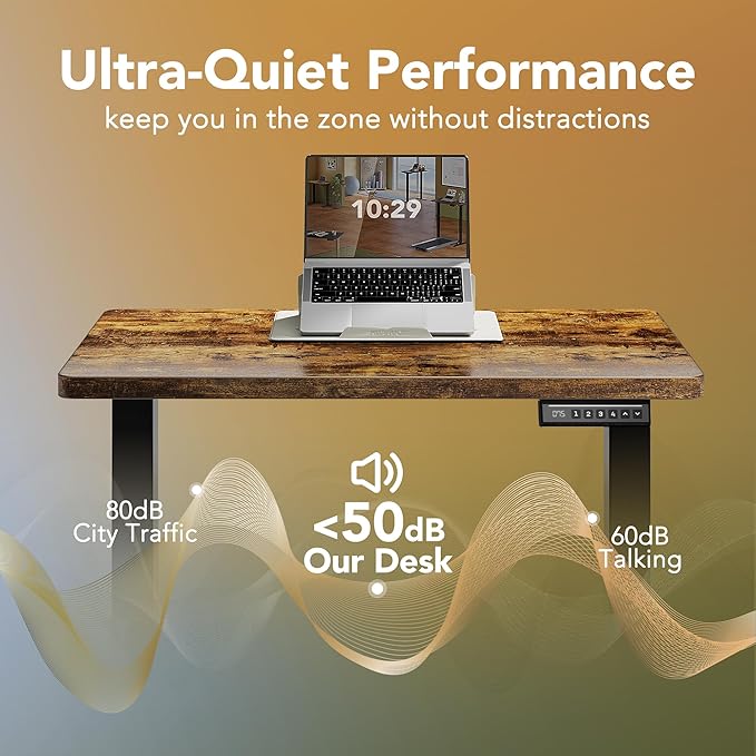 HUANUO 63 x 28 inch Electric Standing Desk Adjustable Height, 4 Memory Height Settings, Sit Stand Up Desk for Home Office & Computer Workstation, Rustic Brown