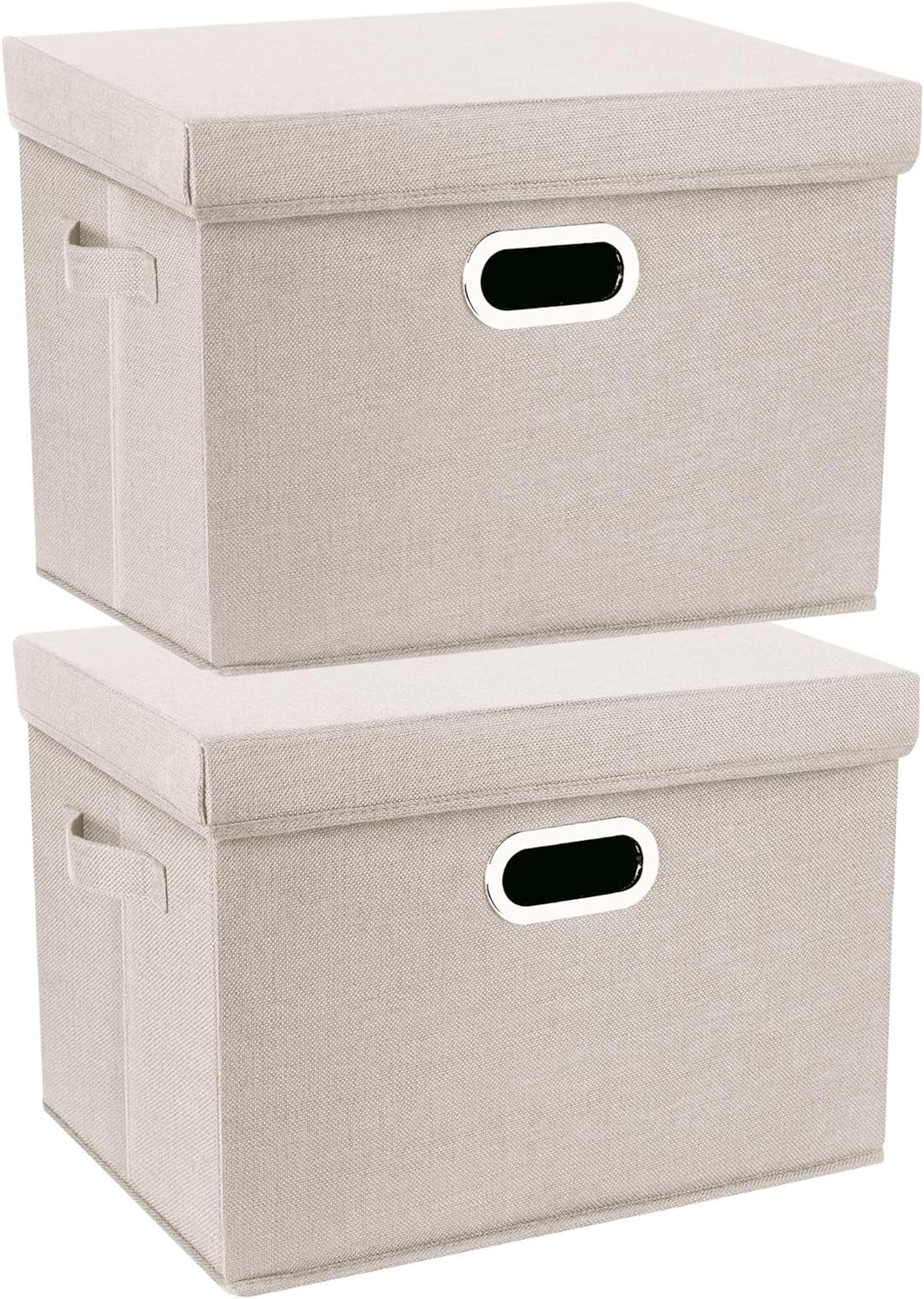 TYEERS Collapsible Storage Bins With Lids, Large Fabric Storage Boxes - 2 Pack - Beige