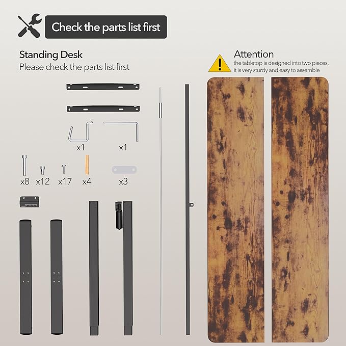 Electric Standing Desk Adjustable Height, 55x24 Inches Sit Stand up Desktop for Home Office, Ergonomic Rising Computer Table with Memory Preset, Rustic Brown