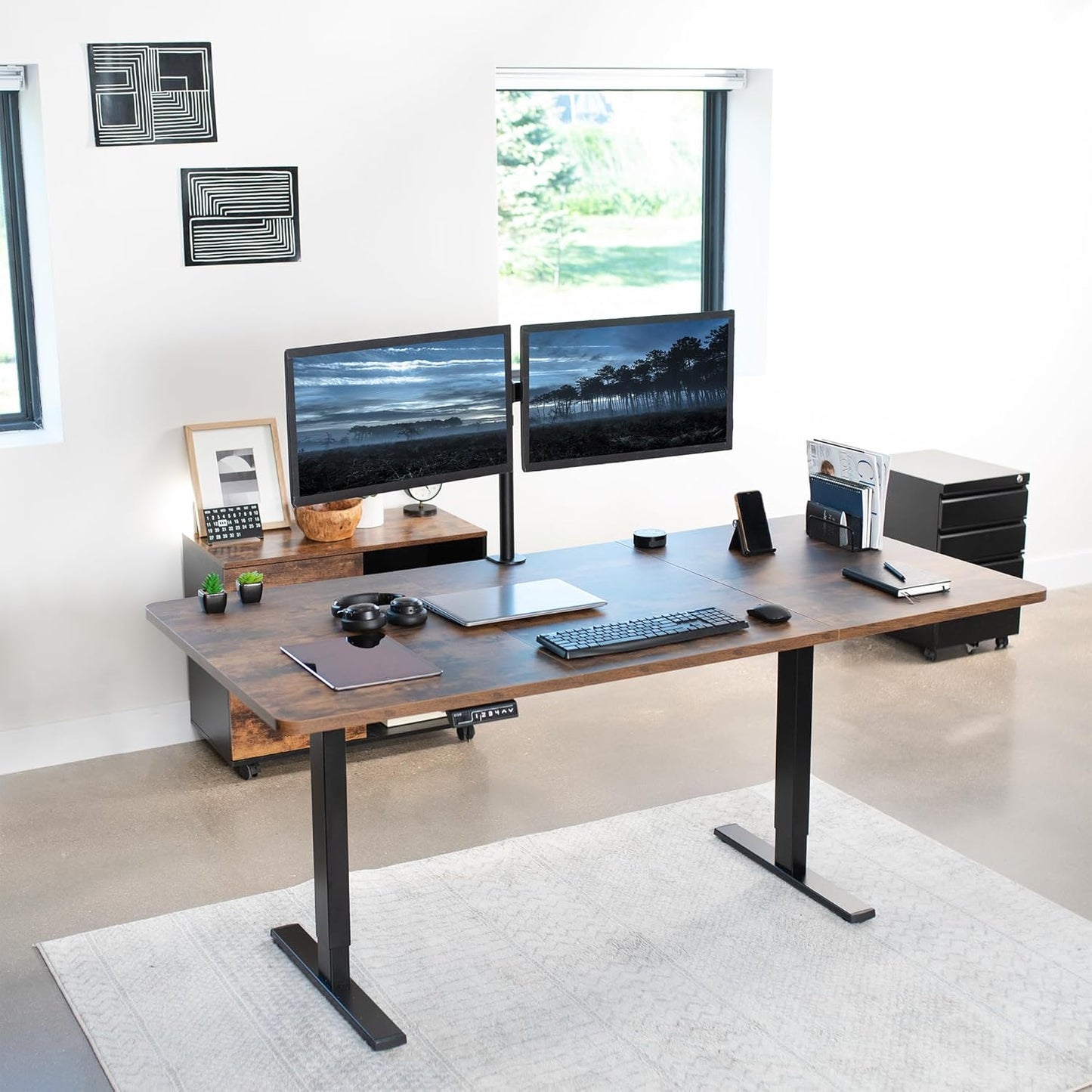 VIVO Electric 71 x 36 in Rustic Standing Desk, Memory Height Adjustment, 1B Series, Vintage Brown Top Black Frame, DESK-KIT-1B7N-36