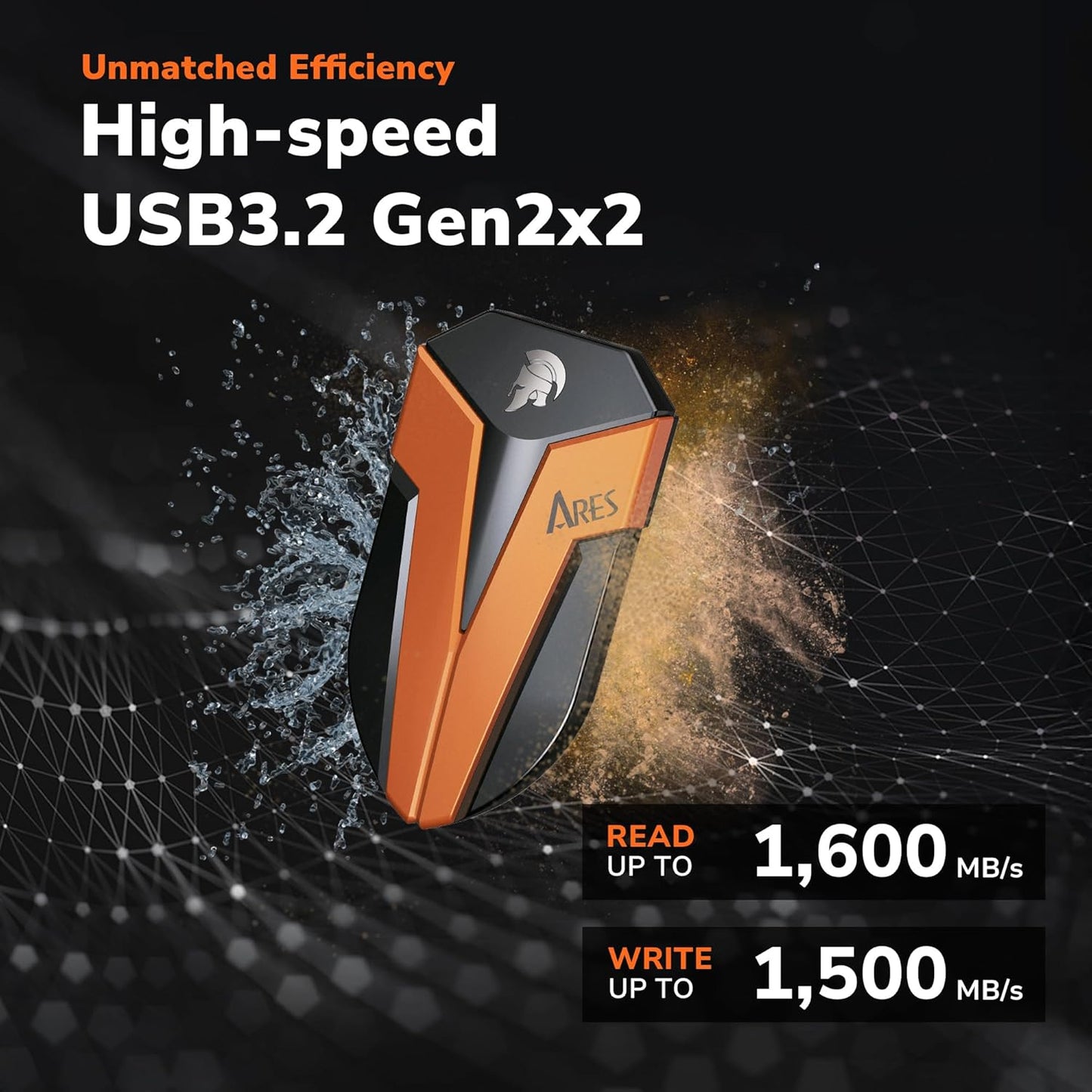 DATO External SSD 2TB, External Solid State Drive Portable SSD External USB 3.2 Gen 2x2 Type-C OTG Supported Compatible with PS5 and Xbox, up to 1600/1500 MB/s IP67 Waterproof - ARES Amber Shield