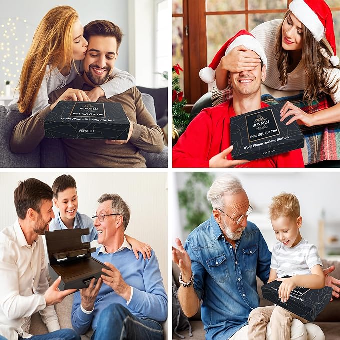 Gifts for Men Women Him Husband Son Boyfriend Birthday Nightstand Organizer Wood Phone Docking Station Birthday Gifts (Deep Walnut)