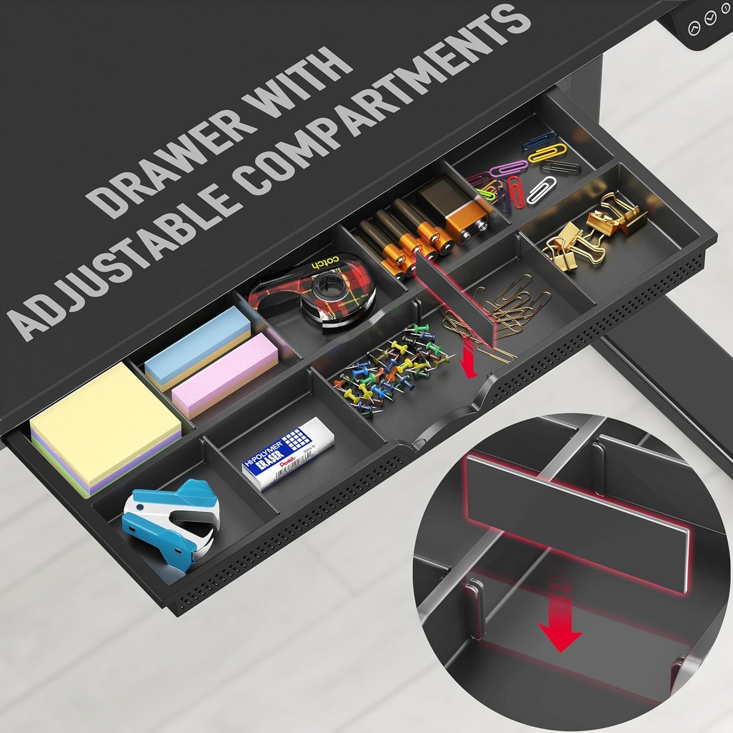 SHW 55 x 28 Inches Electric Height Adjustable Standing Desk with Drawer and Memory Preset, Black