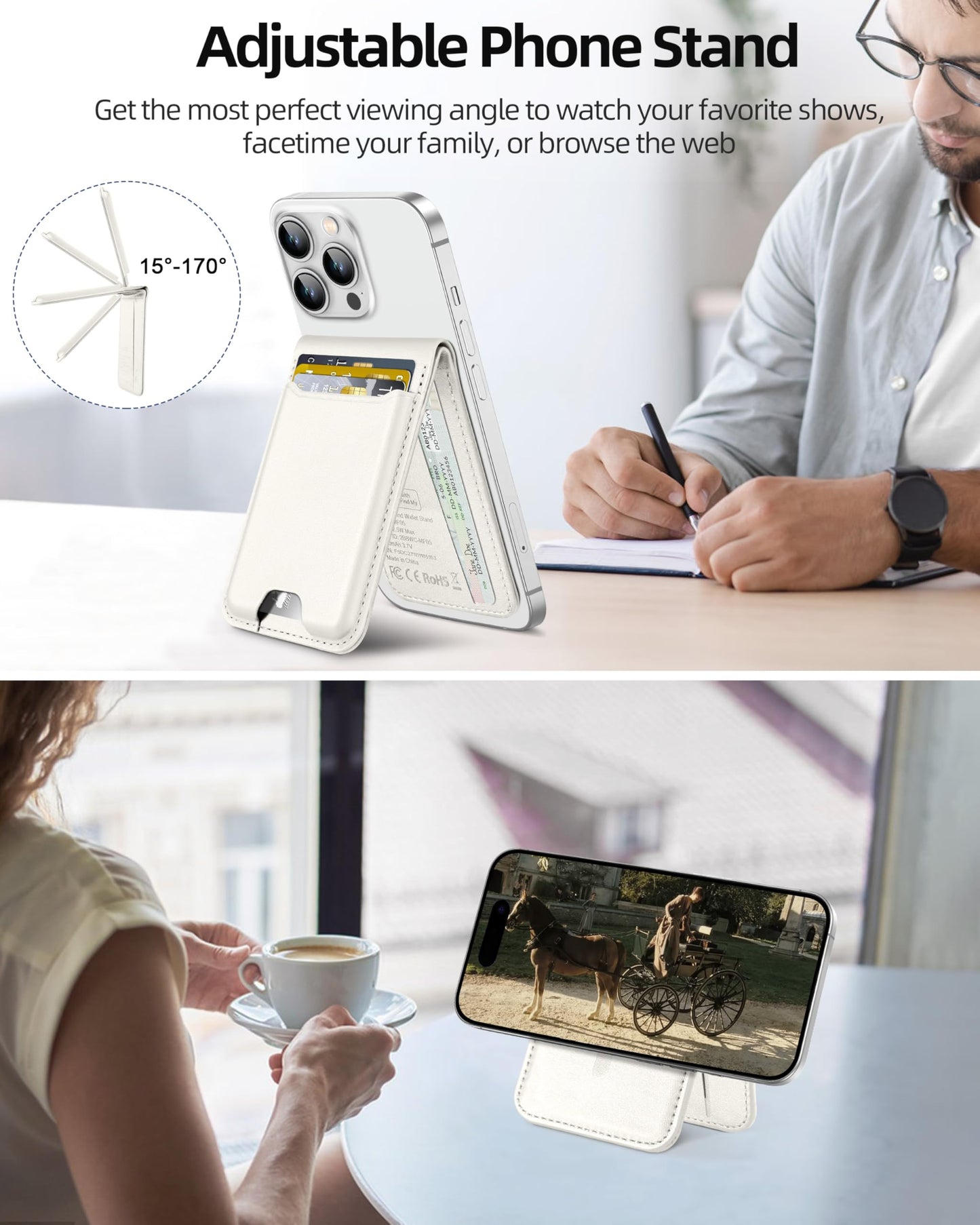 for Magsafe Wallet, Works with Apple Find My, Strongest Magnetic Wallet for iPhone 16/15/14/13/12 Series, for iPhone Walle t with Adjustable Stand, 3 Card Slots, 6 Cards Holder, Vegan Leather, Black