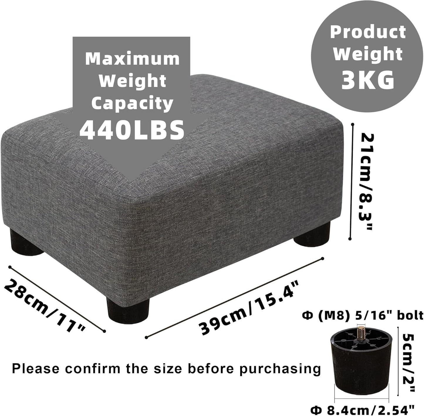 CAROLMADE Small Foot Stool Ottoman Footstool with Legs Under Desk Footrest for Living Room Bedroom and Office,Linen-Grey