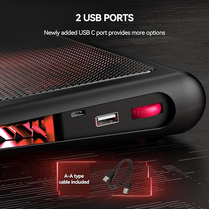 TECKNET Laptop Cooling Pad, 12"-15.6" Laptop Cooler, Gaming Laptop Cooling Stand, Wind Speed Adjustable, 2 USB Powered Laptop Fan Cooling Pad for Laptop Within 16 Inch (Red)