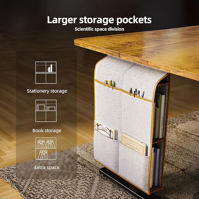 Claiks Electric Standing Desk Adjustable Height with Spacious Storage Bag, 48x24 Inch Stand Up Desk with Headphone Hook, Sit Stand Table for Home Office Computer Workstation, Rustic Brown