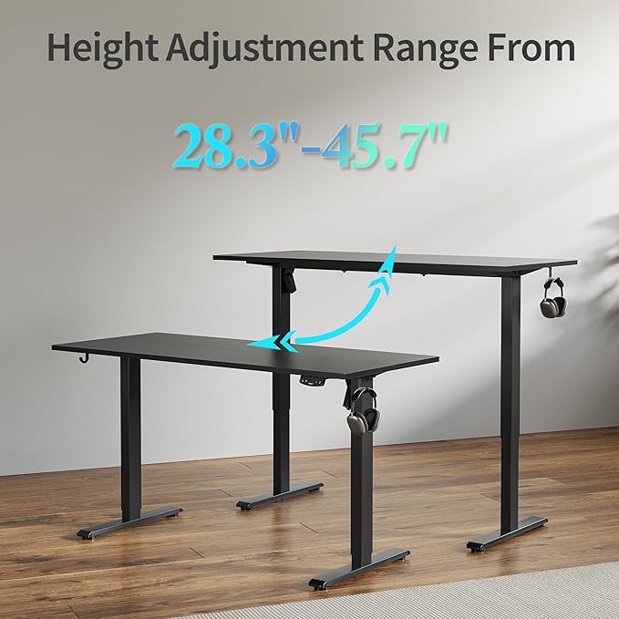 Agilestic Electric Standing Desk, 55 x 24 Inches Height Adjustable Desk, Sit Stand up for Work Office Home, Ergonomic Rising Gaming Computer Table with Memory Preset, Black