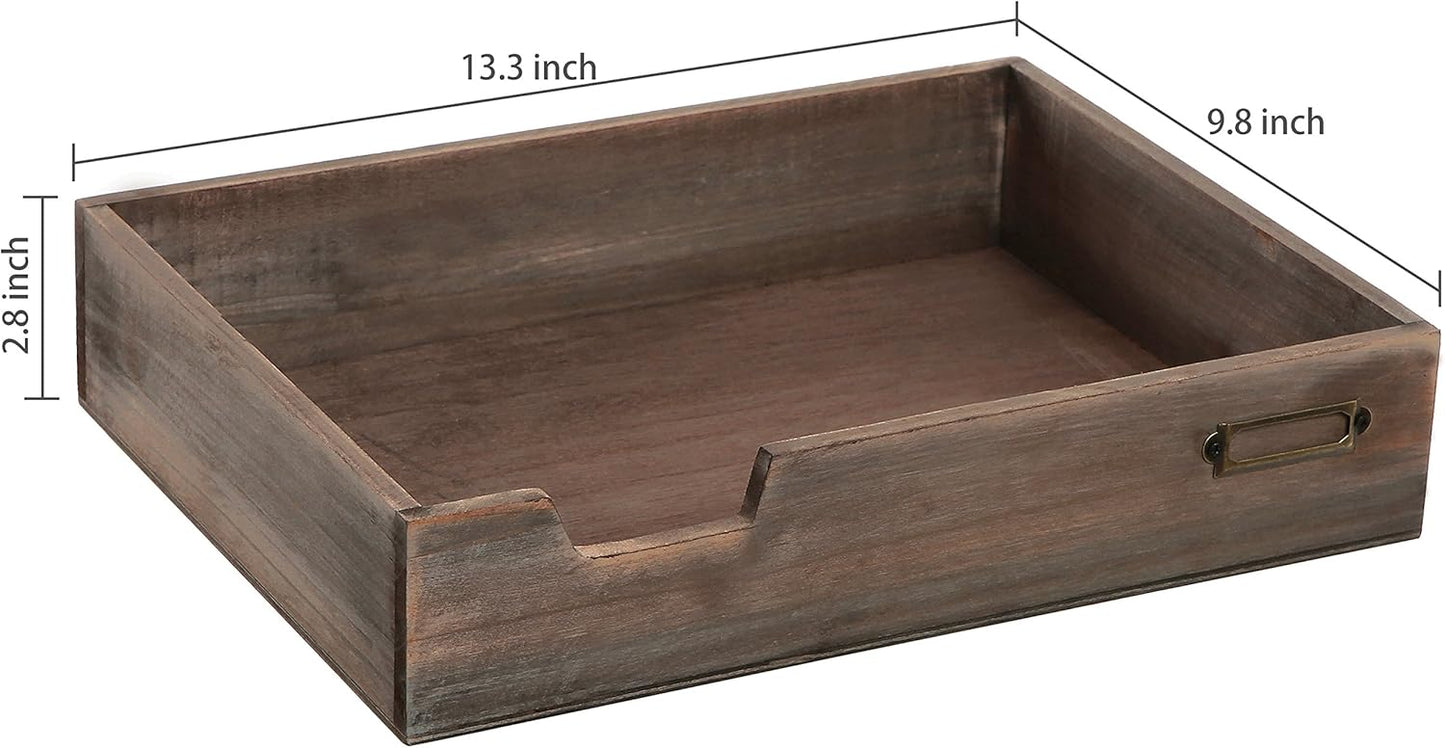 MyGift® Distressed Brown Vintage Wood Paper Tray, Office Desktop Document, File Folder, Magazine Holder Tray