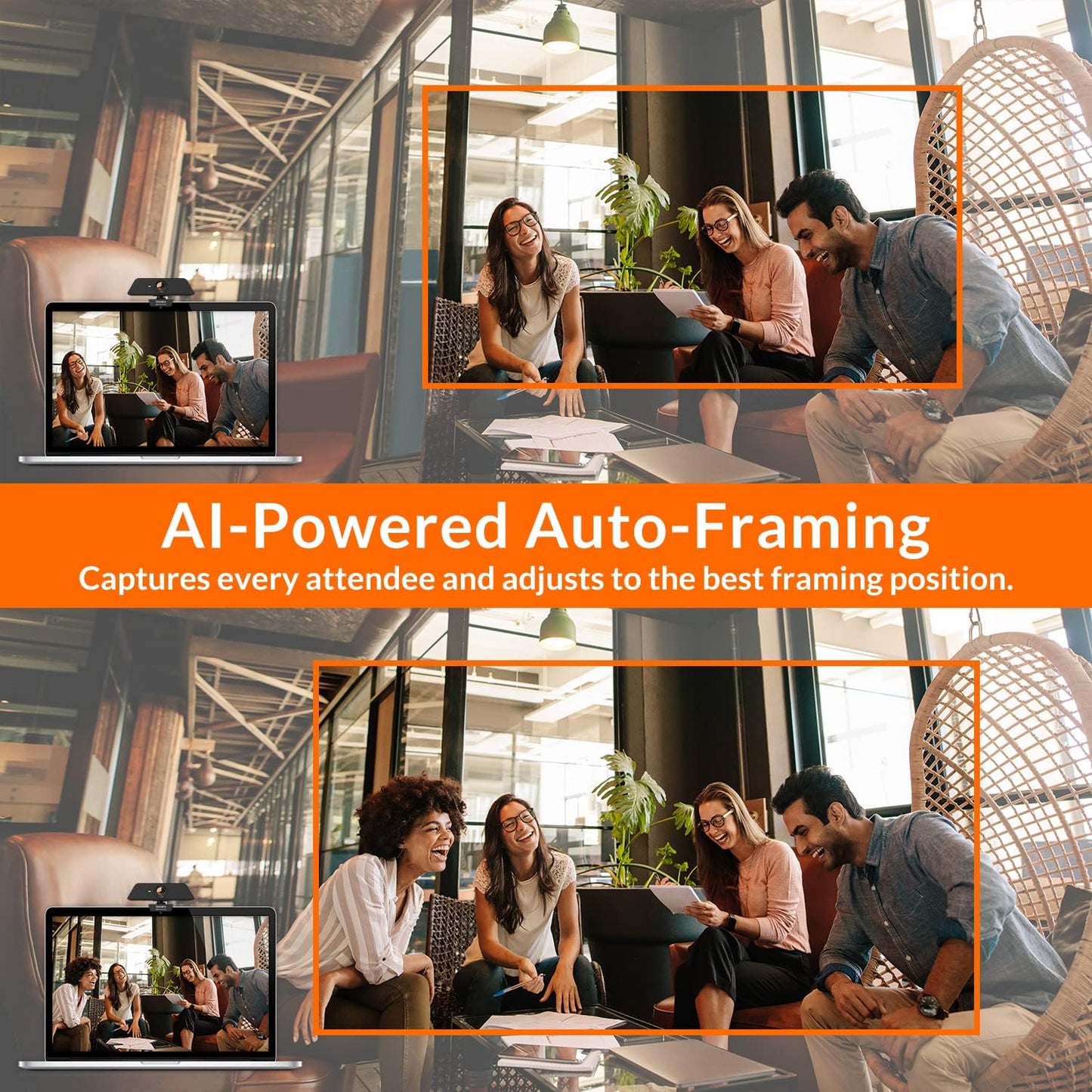 Innex C470 4K Webcam with Microphone, AI Auto-Framing, 5X Digital Zoom, Auto Light Correction, for Zoom, Microsoft Teams, 120 Degree Wide Angle Webcam for PC, Mac, Windows, Video Call, Live Streaming