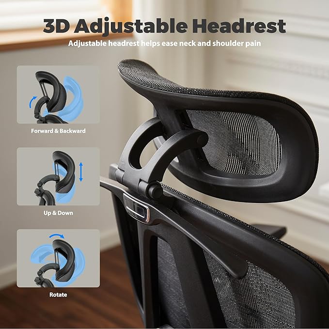 Mesh Ergonomic Office Chair with 6D Armrests,High Back Mesh Gaming Chair with Lumbar Support,Adjustable Seat Depth,3D Headrest,Footrest for Big & Tall