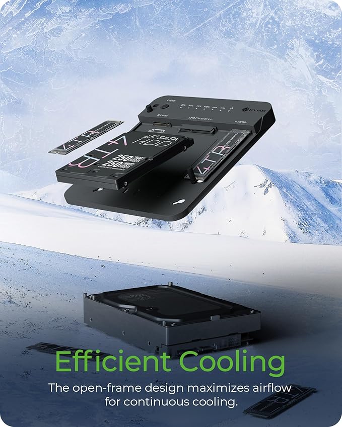 M.2 NVMe & SATA SSD/HDD Docking Station, ICY BOX USB-C 10 Gbps Dual Bay Hard Drive Clone Station & Reader (SATA 2.5/3.5 Inch & M.2 NVMe), Two-Way Cloning, Tool-Free External Adapter
