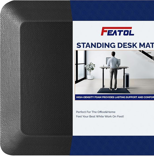 FEATOL 3 Packs Anti Fatigue Mats Thick Cushioned Standing Desk Mat Office, Ergonomic Kitchen Mats Set of 3, Memory Foam Comfort Floor Mat Padded Foam Rugs, Stain Resistant, Non-Slip (20" x 32", Black)