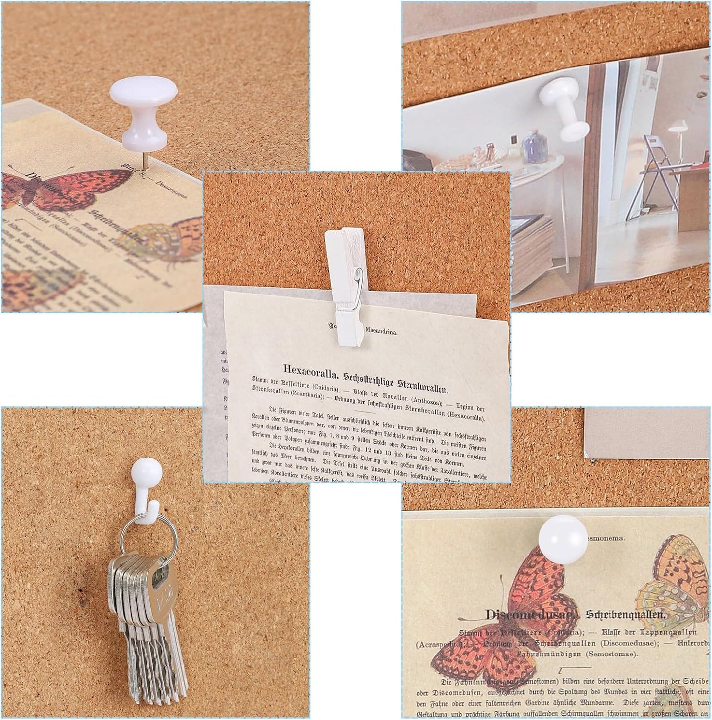 BESARME 200 Pieces Push Pins Set, 5 Types White Thumb Tacks Cute Decorative Push Pins for Wall Cork Board Bulletin Boards with Storage Box