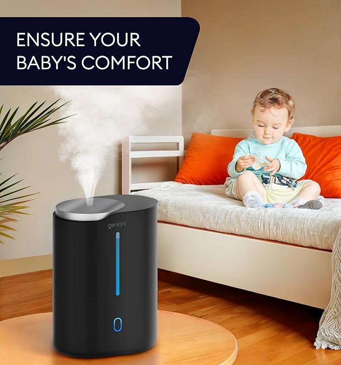 Top Fill Humidifier with Essential Oil Diffuser 6L for Home, Baby, Bedroom, Large Room & Indoor Plants, Cool Mist Ultrasonic Quiet Air Humidifiers, Automatic Humidity Control, Night Light (6L, Black)