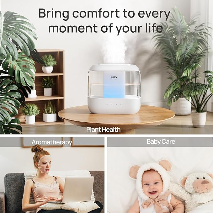 Dreo Humidifiers for Bedroom, Top Fill 4L Supersized Cool Mist Humidifier, 36H Runtime, 28 dB Quiet Ultrasonic Air Humidifier for Large Room, Plants, Baby Nursery, Indoor, Night Light, Easy to Clean