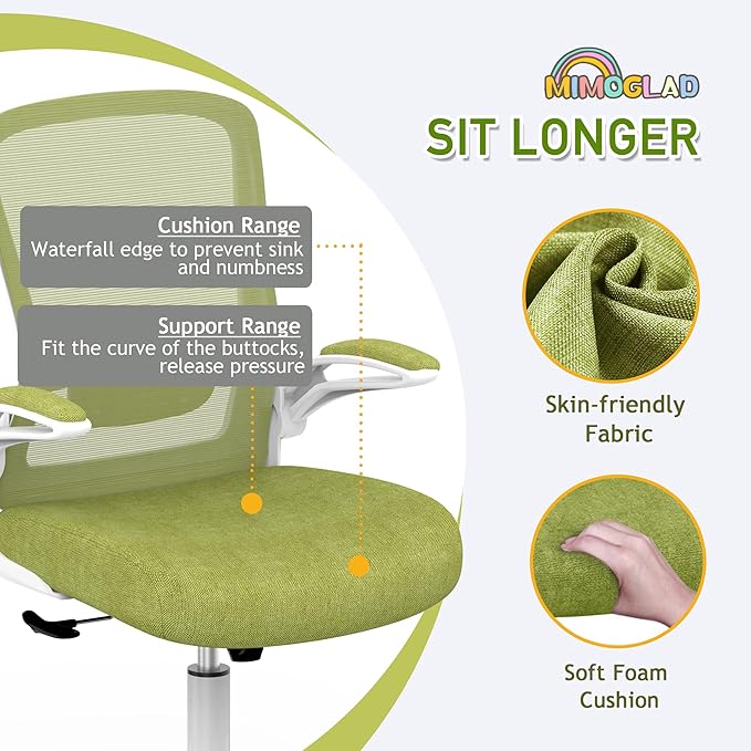 Mimoglad Ergonomic High Back Mesh Office Chair, Adjustable Lumbar Support, Thickened Seat Cushion (Modern, Green Pear)