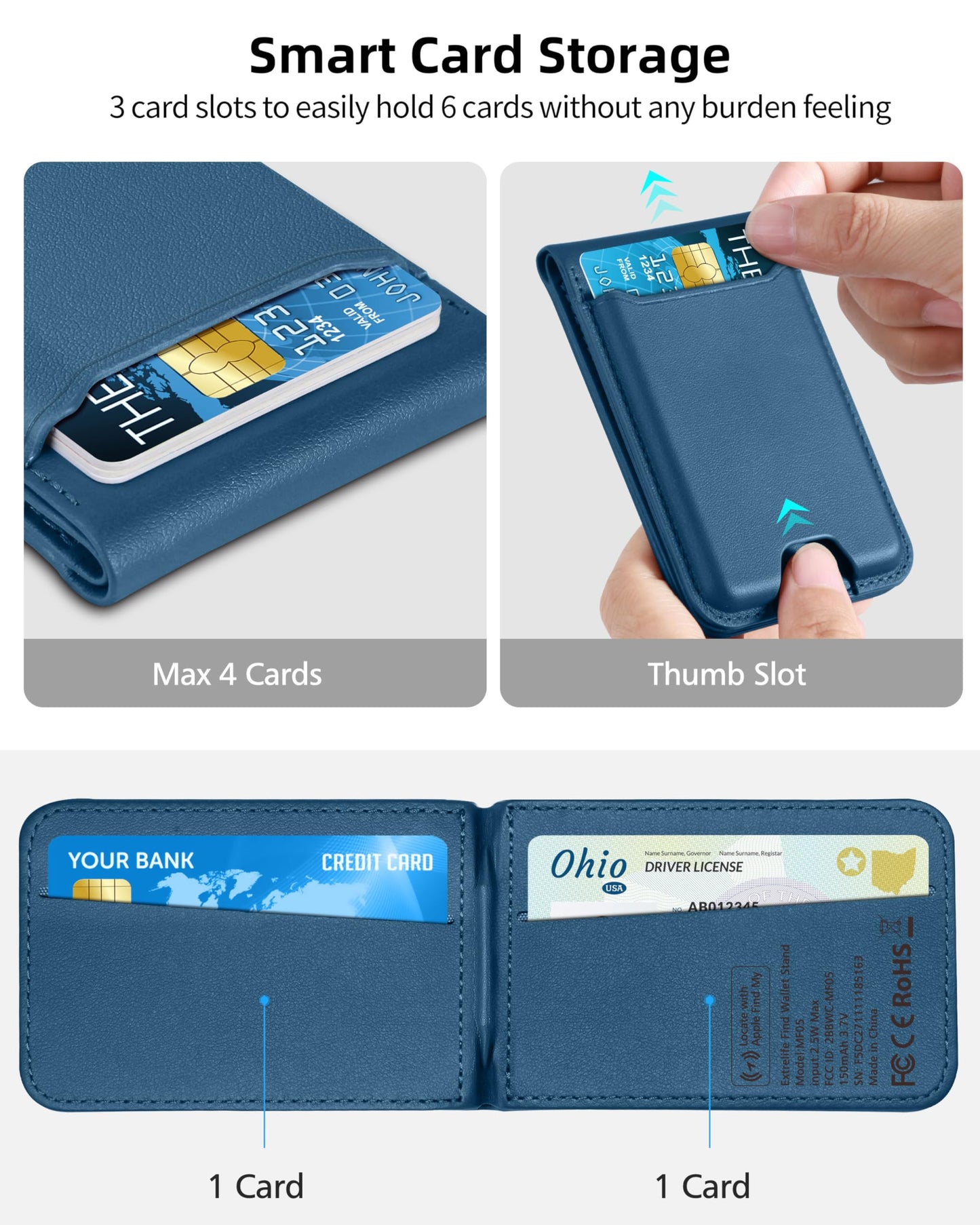 for Magsafe Wallet, Works with Apple Find My, Strongest Magnetic Wallet for iPhone 16/15/14/13/12 Series, for iPhone Walle t with Adjustable Stand, 3 Card Slots, 6 Cards Holder, Vegan Leather, Black