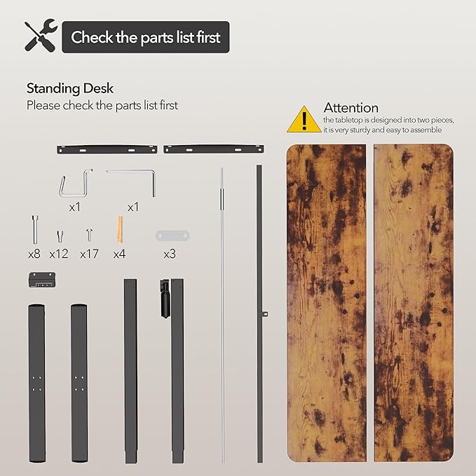 Electric Standing Desk Adjustable Height, 48x24 Inches Sit Stand up Desktop for Home Office, Ergonomic Rising Computer Table with Memory Preset, Rustic Brown