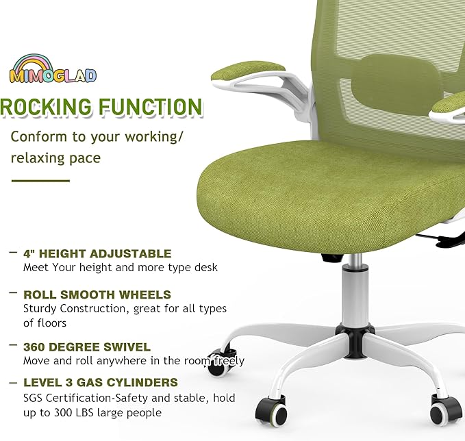 Mimoglad Ergonomic High Back Mesh Office Chair, Adjustable Lumbar Support, Thickened Seat Cushion (Modern, Green Pear)