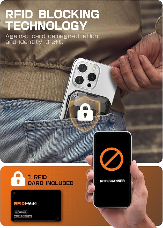 SUPCASE for MagSafe Wallet with AirTag Holder, Magnetic Airtag Wallet for Men, [Hold 5 Cards] [Adjustable Stand] [RFID Blocking] Phone Stand Card Holder Tripod for iPhone 16/15/14/13/12 Series, Dark