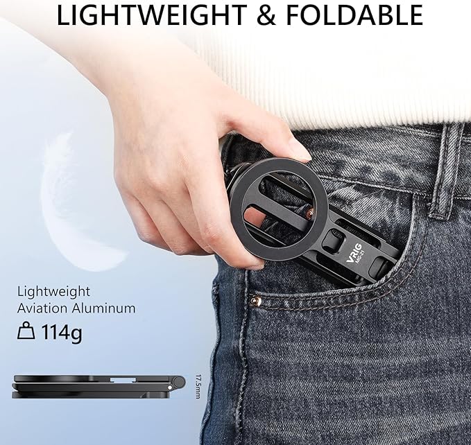 VRIG Magnetic Pocket Phone Tripod Foldable Compatible with magsafe for iPhone 16/15/14/13/12,Mini Cell Phone Tripod Mount Handle Smartphone Desk Stand Travel All in One,Fathers Day for Gifts