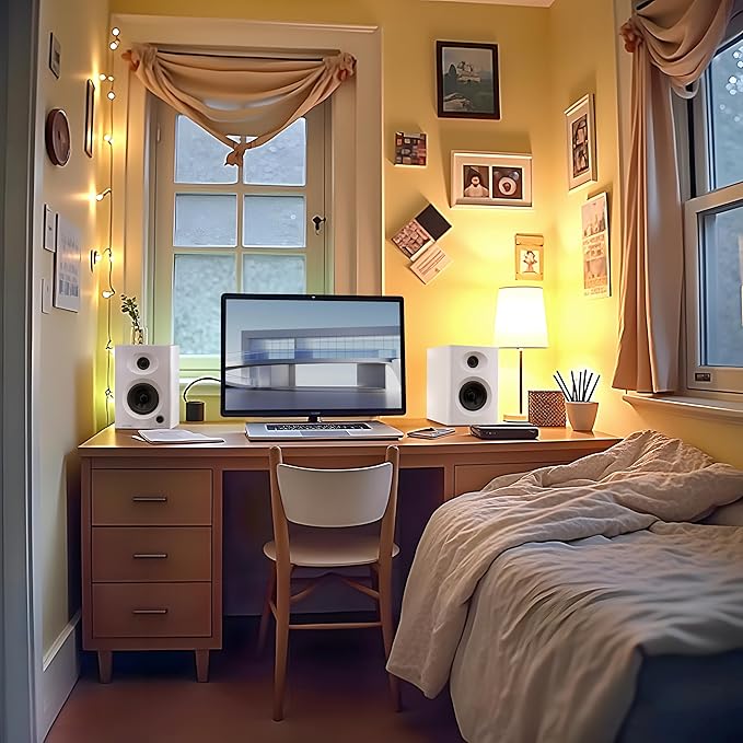 Bluetooth Bookshelf Speakers, 3" Premium Computer Speakers for PC, Laptop & TV – 60W Peak Power, Rich Balanced Sound, Compact Stereo Pair for Home Office & Small Rooms, White