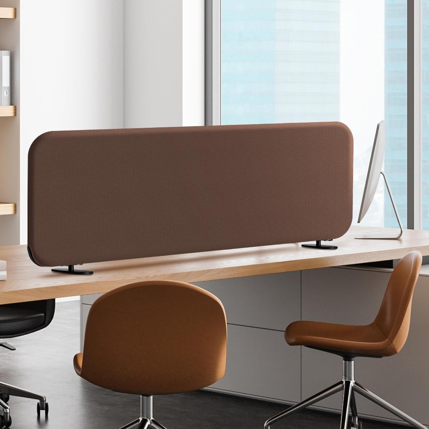 DECOLAB Desk Dividers, Movable Privacy Partition Panel for Students, Office, Home, Shop, Freestanding, Scratch Resistance, 48"x18", Caramel
