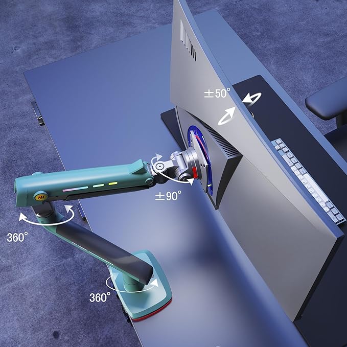 Gaming Monitor Arm for Flat/Ultrawide/Curved Monitors 32 to 60 inch, Heavy Duty Monitor Stand Load up to 20 kg, VESA 75/100 mm Mount (Oliver Green)