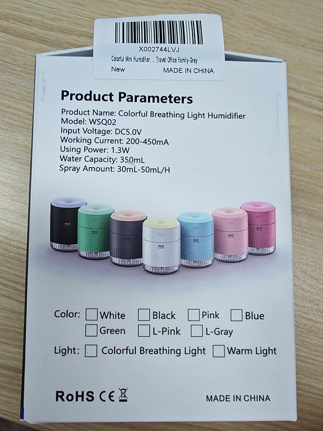 Colorful Mini Humidifier, USB Rechargeable Humidifier, small humidifier, 4 Modes Super Quiet, Humidifiers For Bedroom,Suitable For Travel Office Family Baby Bedroom-Grey