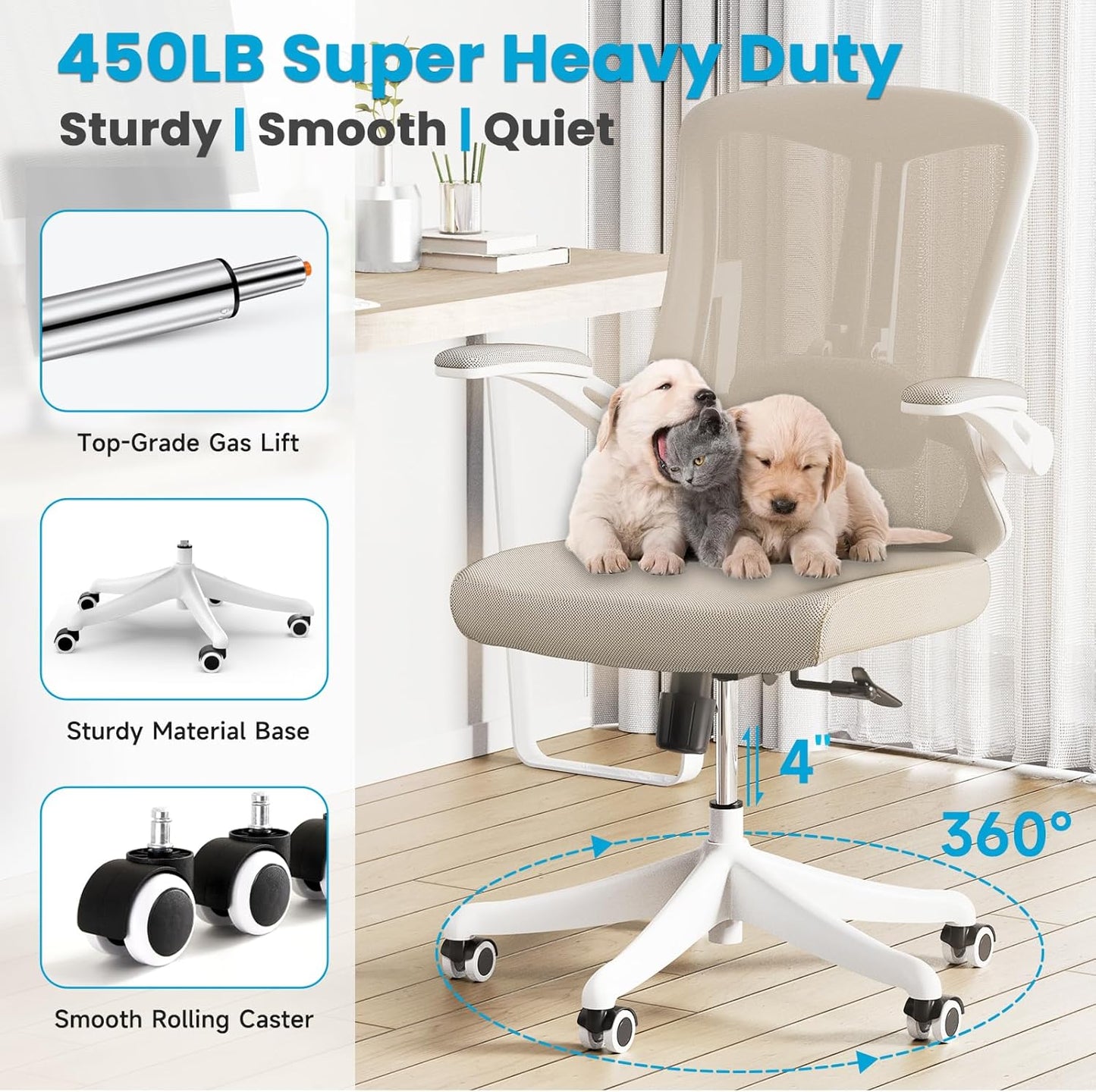 Mesh Office Computer Desk Managerial Executive Chair, Ergonomic High Back Comfy Swivel Gaming Home Chairs with Wheels, Comfortable Lumbar Support, Comfy Arms for Study,Home,Bedroom（Khaki）