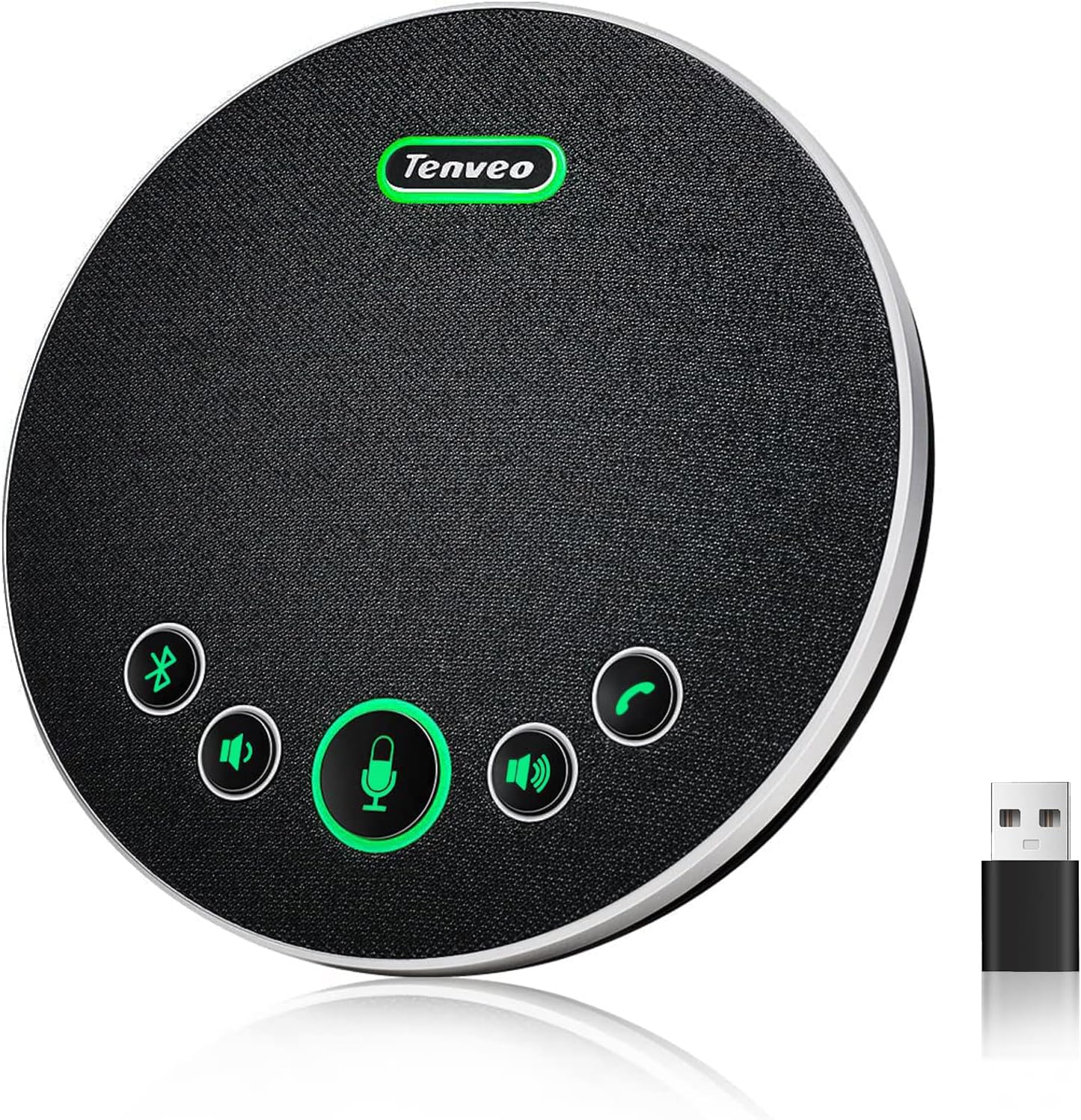 Tenveo Conference Speaker Microphone, Bluetooth/Dongle/USB Connectivity, 360° Sound Pickup and AI Noise Reduction, Compatible with Zoom, Teams, OBS, Supports 10-12 People for 8 Hours of Talk Time