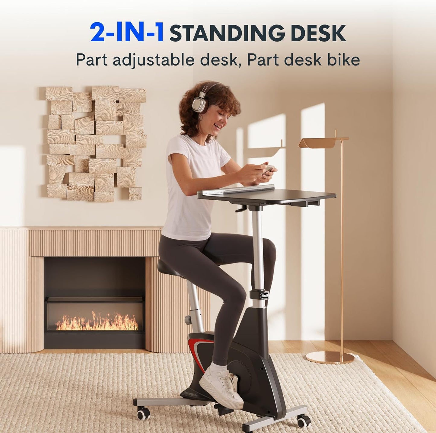 FLEXISPOT Small Standing Desk Adjustable Height Movable Rolling Desks for Teachers Laptop Desks Workstation with Integrated Pedal Exerciser Wide Seat, Desk for Home Office Corner Small Space, Black