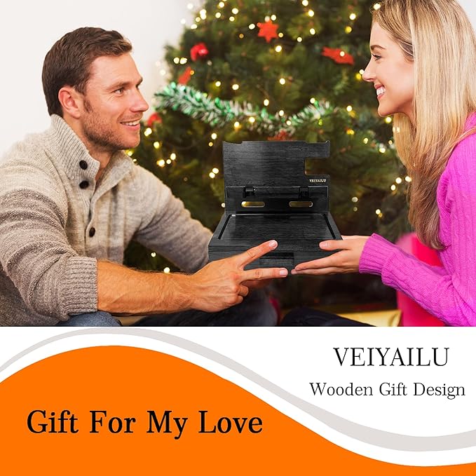Gifts for Him Husband Boyfriend Son Men Nightstand Organizer Wood Phone Docking Station Birthday Gifts (Black)