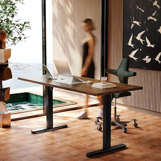 HUANUO 63 x 28 inch Electric Standing Desk Adjustable Height, 4 Memory Height Settings, Sit Stand Up Desk for Home Office & Computer Workstation, Black Walnut