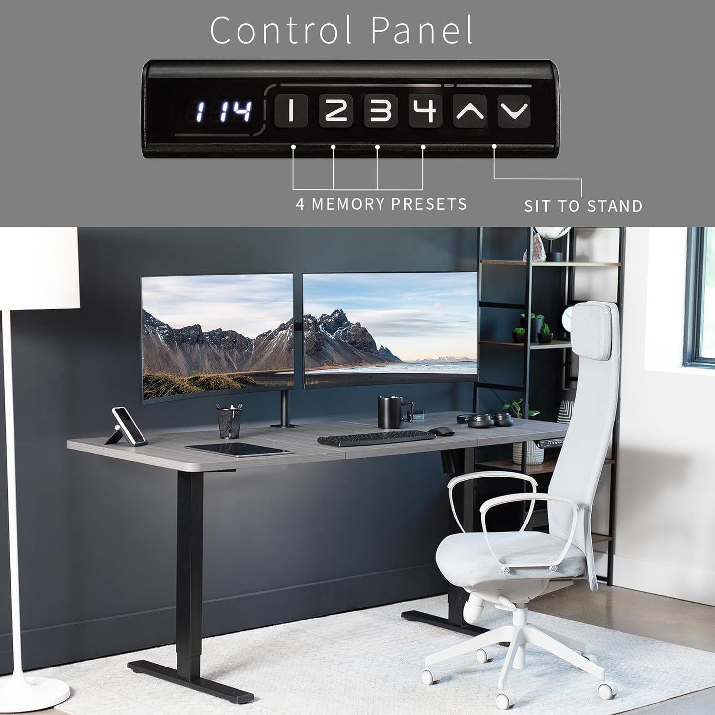 VIVO Electric 71 x 30 in Standing Desk, Memory Height Adjustment, 1B Series, Dark Gray Top Black Frame, DESK-KIT-1B7G