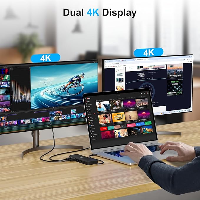 Laptop Docking Station Dual Monitor 2 HDMI, 11-in-1 USB C 4K/60Hz Dual Display Dock,1Gbps Ethernet, 100W USB C PD Port, 5 USB A/C Ports, SD/TF Card Slot for Dell, HP, Lenovo, Surface(Black)