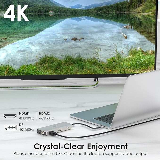 WAVLINK USB C Docking Station - Dual Monitor, Triple Display, 2 HDMI, DisplayPort, PD Charging, Ethernet, 5 USB, SD/TF Card Reader, Audio for MacBook, Dell, HP, Lenovo, Surface