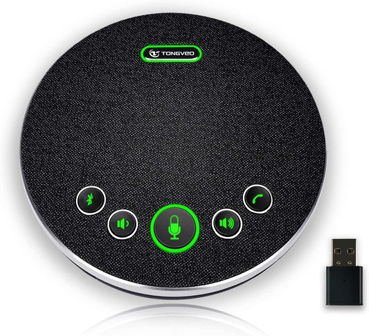 Bluetooth Speakerphone Conference Microphones, Wireless Conference Speaker 360°Voice Pick up with 4 AI Noise Cancellation Mics USB/Dongle/Bluetooth Connection 8 Hour Call Time for 8-12 People