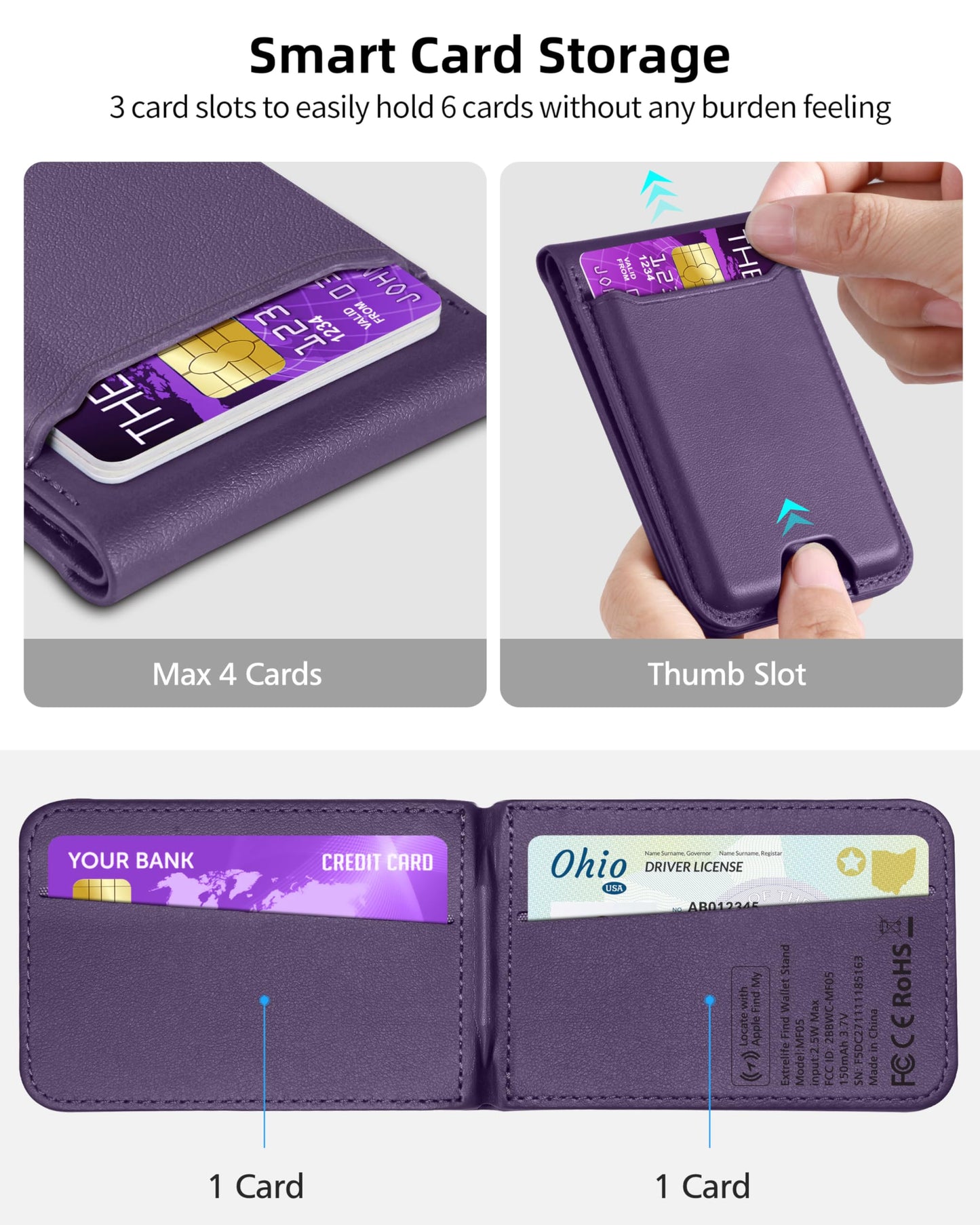 for Magsafe Wallet, Works with Apple Find My, Strongest Magnetic Wallet for iPhone 16/15/14/13/12 Series, for iPhone Walle t with Adjustable Stand, 3 Card Slots, 6 Cards Holder, Vegan Leather, Black