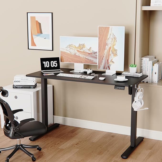 Electric Standing Desk Adjustable Height, 48x24 Inches Sit Stand up Desktop for Home Office, Ergonomic Rising Computer Table with Memory Preset, Black