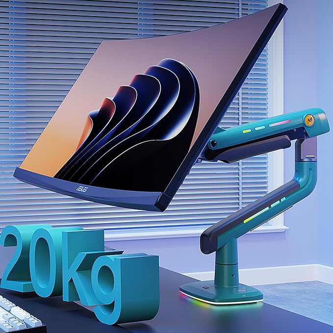 Gaming Monitor Arm for Flat/Ultrawide/Curved Monitors 32 to 60 inch, Heavy Duty Monitor Stand Load up to 20 kg, VESA 75/100 mm Mount (Oliver Green)