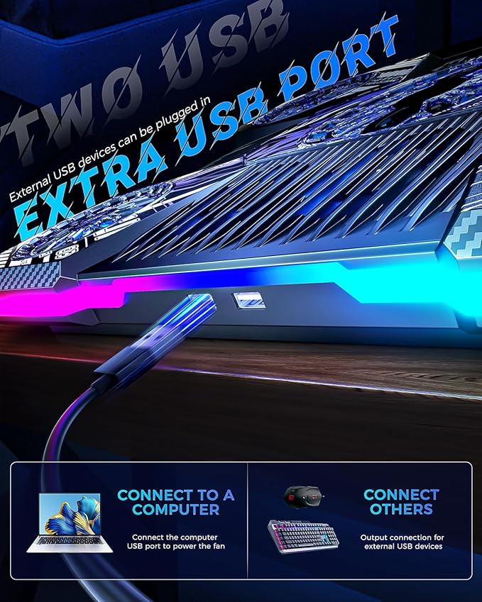 ChillCore Laptop Cooling Pad, RGB Laptop Fan Cooling Pad 9 Fans for 15.6-19.3 Inch Laptops, Gaming Laptop Cooler with 8 Height Stands, 2 USB Ports - A21 Pattern